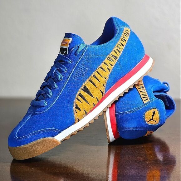 Puma Roma Tony The Tiger Kellogg's Frosted Flakes Suede Shoes Blue Orange W 6.5 - Picture 1 of 14